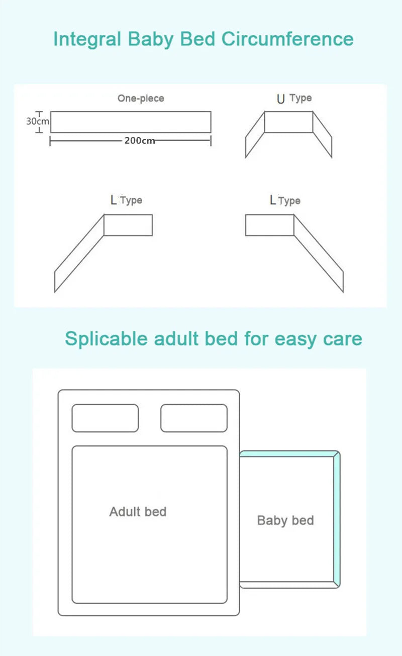 Baby Bed Protector Pillows 200*30 CM Thicken Bumpers Zipper Design One-piece Crib Around Cushion Cot